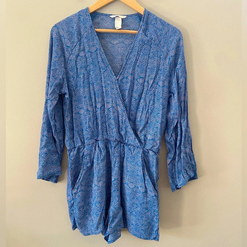H&M V Neck Boho Long Sleeve Pocket Blur Viscose Romper - Picture 2 of 4